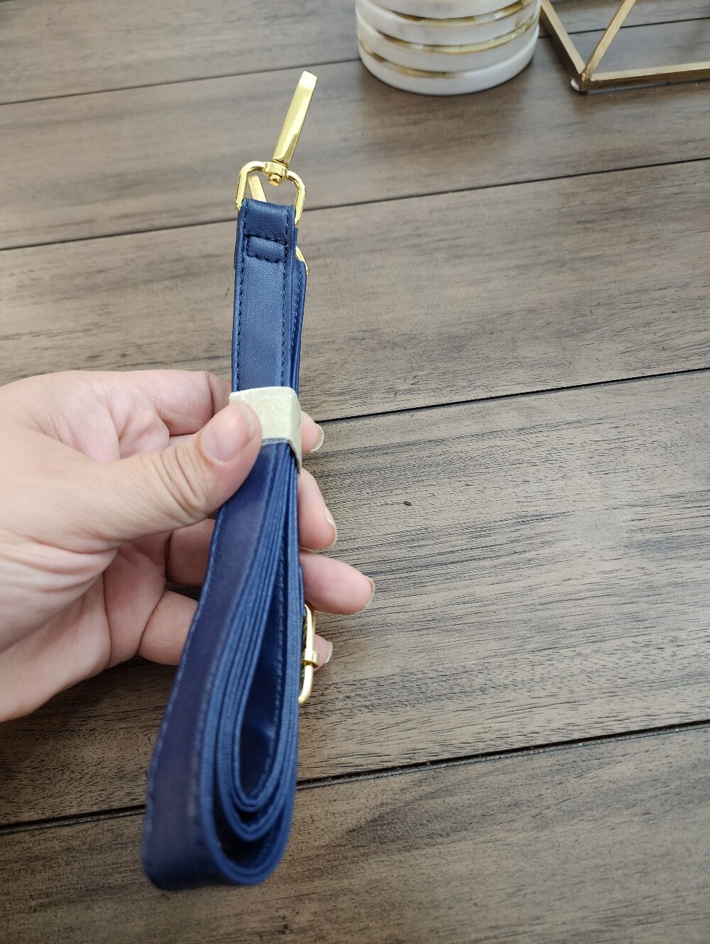 Navy Blue Faux Leather Crossbody Purse Strap with Gold Hardware- New. 47 In Long